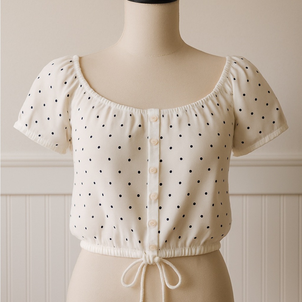 Hollister White Polka Dot Off-Shoulder Crop Top – Size Small - Picture 2 of 9